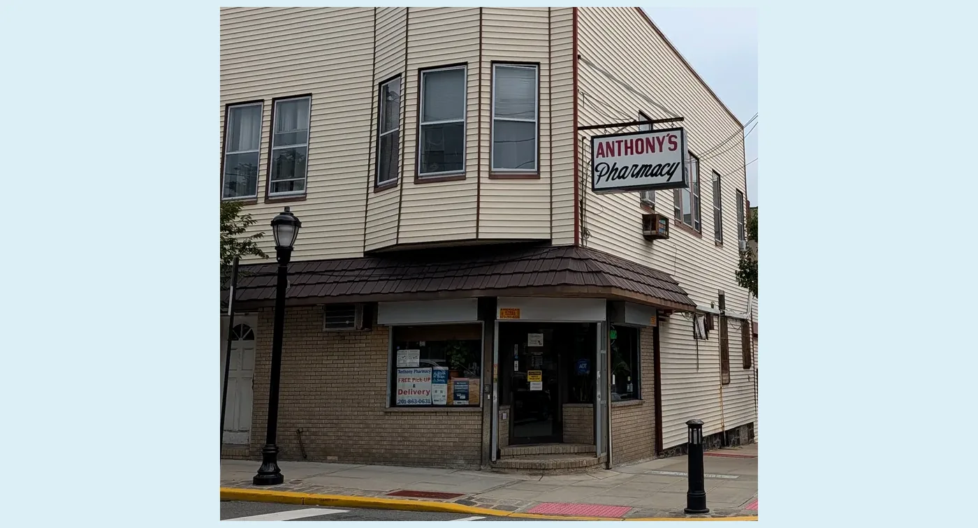 Anthony's Pharmacy entrance and storefront sign